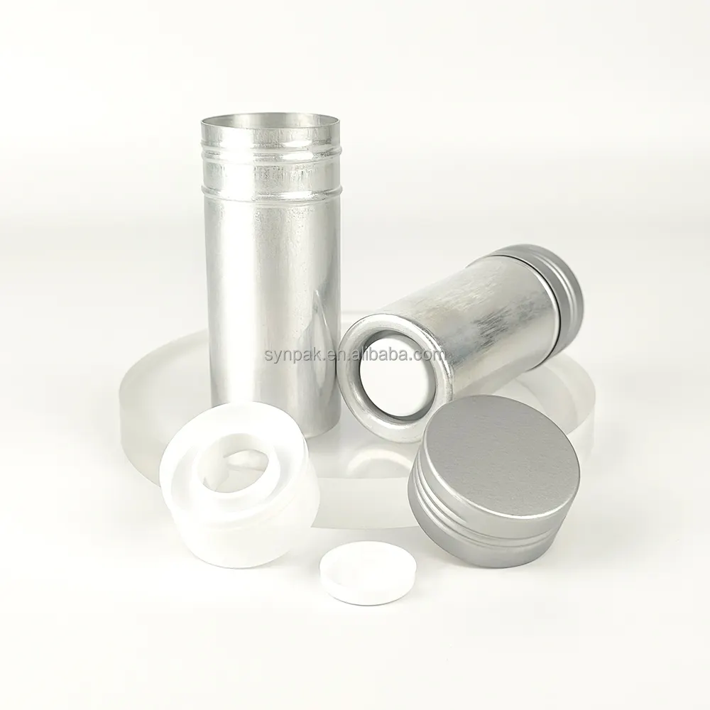 Botol wadah deodoran silinder cetak Model baru tutup sekrup toples kosmetik tekan aluminium 50ml kustom Logo kustom