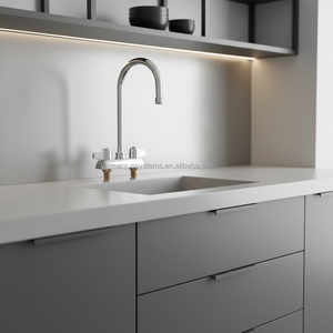 Robinet de lavabo commercial 4'' à montage inférieur, double poignée, design industriel, pour lavabo de lavage des mains, 2 trous pour l'installation - Product Image 4