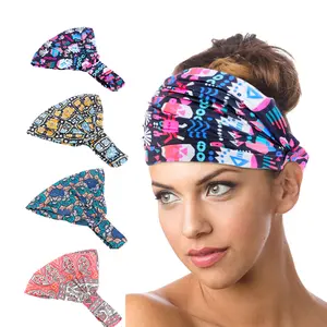 GTOP Wholesale Custom Logo Hair Accessories Hair Band Girls Polyester African Print Wide Edge Stretch Headband For Women