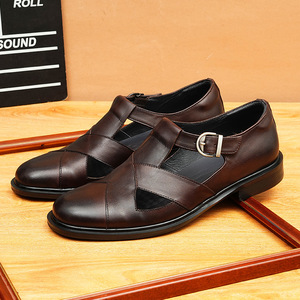 Summer breathable casual trend leather perforated leather shoes <b>for</b> <b>men</b>, with adjustable buckles, British-style <b>men's</b> shoes - Product Image 6