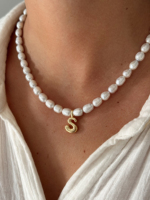Collar con Colgante de Inicial de Acero Inoxidable, Collares de Moda con Cuentas Grandes de Piedra Natural y Cristal para Mujer, Joyería Diaria