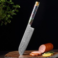 Couteau Santoku en acier Damas forgé de 7 pouces, ambidextre, avec manche rond en bois, couteau à découper la viande de style japonais