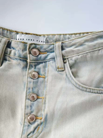 Jean cargo large pour femme, délavage clair, avec détails perles, fermeture boutonnée, en denim vintage, idéal pour tenues de soirée et de rue, OEM ODM