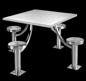 食堂デスクチェア破壊防止ステンレス鋼4人用テーブルとスツール