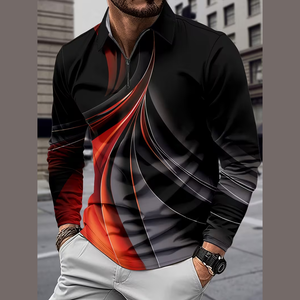 Camicia Casual da Uomo R per Tutte le Stagioni, Stampa 3D, Manica Lunga, Marrone Giallo Nero, Leggermente Elasticizzata, <span class=keywords><strong>Polo</strong></span> da Uomo - Product Image 2