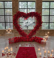 Arche de fleurs artificielles en forme de cœur rouge la plus vendue avec support, toile de fond de scène de mariage pour la Saint-Valentin