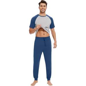 ชุดนอนผู้ชายแบบกำหนดเอง เสื้อยืดแขนสั้น กางเกงจ็อกเกอร์ ชุดนอนเนื้อนุ่ม ชุดนอนแร็กแลน ไซส์ S-XXL - Product Image 1