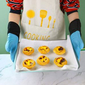 Kingwise <b>Long</b>-Style Silicone Oven Glove Set Heat Resistant <b>Slip</b>-Resistant for Baking Food BBQ Grill Use Cotton Microwave Mitt - Product Image 4