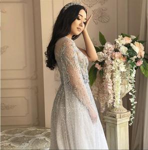 Dubai <strong>Silver</strong> Grey Gold Long Sleeves Evening <strong>Dresses</strong> 2020 Luxury A-Line Sexy Formal <strong>Dress</strong> Plus Size <strong>Dresses</strong> - Product Image 6