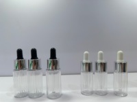 Botol PETG Silinder Bergaris 30ml 50ml dengan Leher Perak dan Karet Hitam Anti Bocor, Kosong, Dilengkapi Pipet untuk Serum dan Lotion