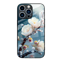 Coque de téléphone antichoc en verre trempé avec motif fleur de prunier peinte sur mesure pour iPhone 17 18 Pro Max 16 15 14 Plus 13 12 11 Pro