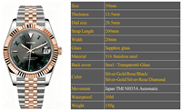 Montre de couple personnalisée, argent-rose, mouvement NH35 / Miyota 8215, saphir, 100 m, natation, montres mécaniques