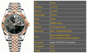 นาฬิกาคู่รักแบบกำหนดเอง รุ่นใหม่ สีเงินโรสโกลด์ NH35 /miyota 8215 Movement Mod กระจกแซฟไฟร์ กันน้ำ 100 เมตร นาฬิกาจักรกล - Product Image 2