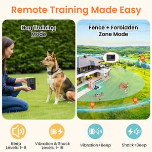 <span class=keywords><strong>Collier</strong></span> de dressage électronique sans fil multifonctionnel 3 en 1 pour <span class=keywords><strong>chien</strong></span>, avec télécommande, choc, entraînement, limite de zone et mode zone interdite - Product Image 3