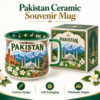 Souvenirs du Pakistan, tasse en céramique avec illustration de la mosquée Faisal, boîte cadeau, souvenir de voyage personnalisé, monument asiatique, tasse souvenir OEM ODM en gros