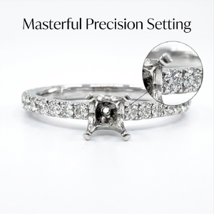 Anillo de compromiso de oro blanco de 18K con pavé y montura semicompleta, estilo princesa, con engaste de diamante tipo cojín de cuatro puntas, venta al por mayor, MOQ 1 - Product Image 2