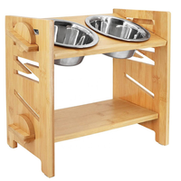 Bol de nourrissage pour chien et chat à hauteur réglable avec support en bois de bambou, bol surélevé - pour petits animaux, anti-fuite, design 2 en 1