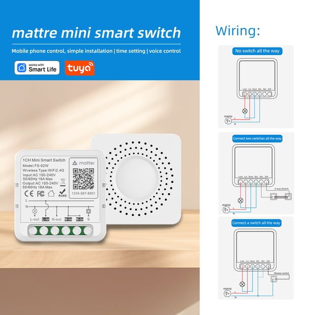 Matter Smart Switch 16A Mini Smart Breaker with Zigbee and Tuya Works with Alexa and Google Home Smart Home Product