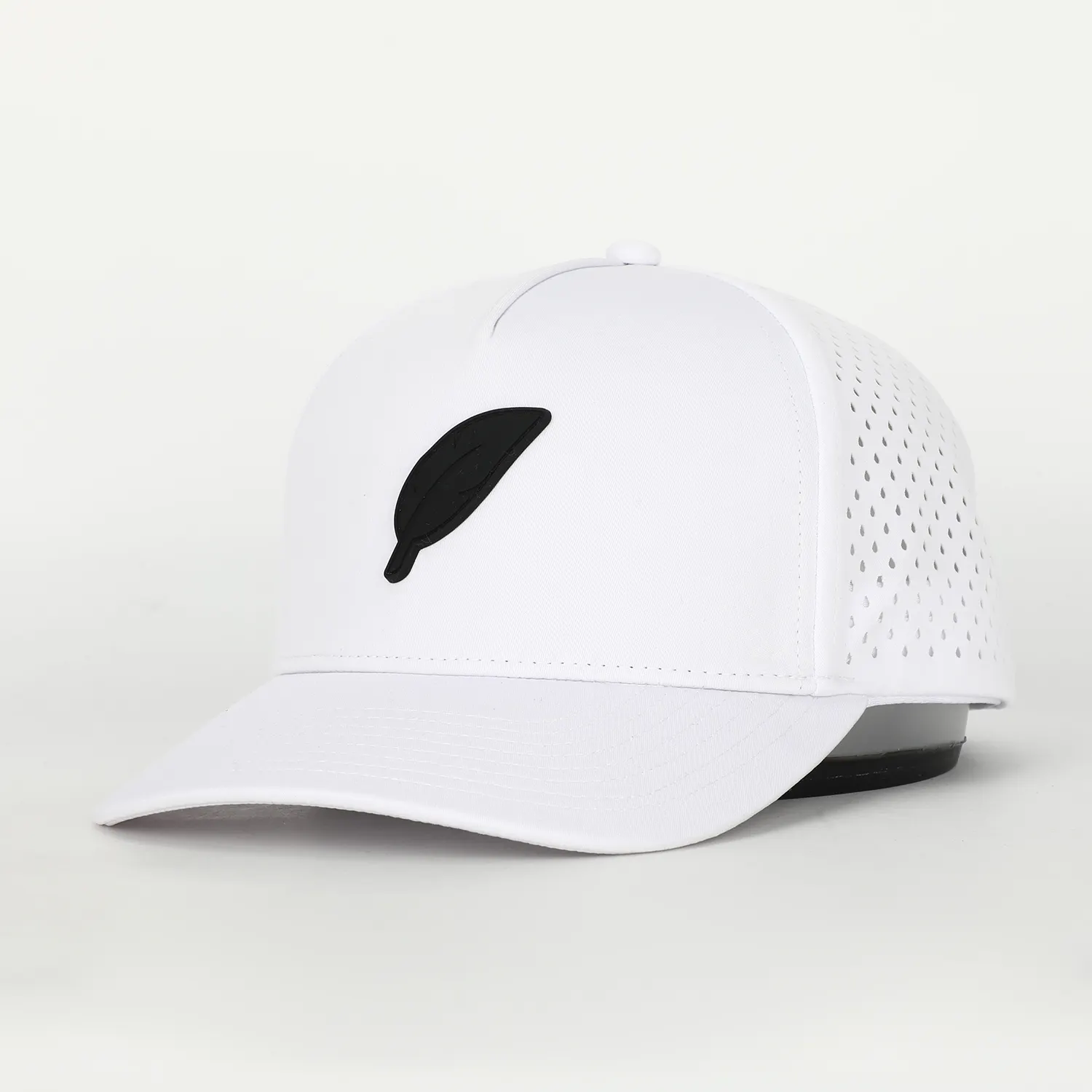 Custom 5 Panel White Polyester Laser Cut Hole Perforated Golf Dad Hat,Mens PVC Patch Logo Waterproof Gorras Baseball Cap