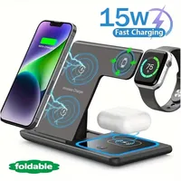 Support de chargeur sans fil rapide LED 15W avec port Type-C, design pliable pour iPhone 17/16/15/14/13/ Watch 9/8/7/6/5/ Pro