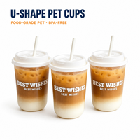 Gobelet en plastique PET en forme de U avec logo personnalisé, matériau de qualité alimentaire, gobelet jetable à fond arrondi pour thé au lait à emporter