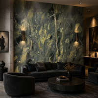 Grande dalle de marbre vert paon naturel poli pour plan de travail de cuisine, meuble-lavabo de salle de bain, revêtement mural et revêtement de sol
