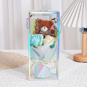 Factory direct sales Valentine's Day <b>gift</b> PVC <b>gift</b> <b>box</b> packaging rose soap flower romantic bear - Product Image 5