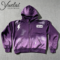 Sweat à capuche décontracté et tendance pour homme, style streetwear, en coton 100% de haute qualité, délavé à l'acide, dégradé, avec strass, personnalisé