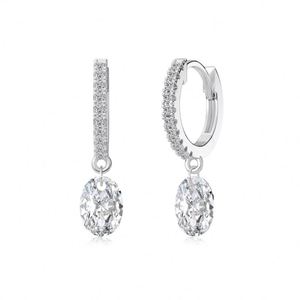 Dylam Elegance Classic Design Fine Jewelry 14K Gold Rhodium Plated Dangle Oval Shape 5A Zirconia <b>Clip</b>-on Hoop Earrings Jewel - Product Image 1