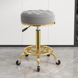 Gold Frame Barber <b>Stool</b> Hydraulic Rolling Salon Chair Adjustable Knee Pin <b>Seat</b> for Barber Shop - Product Image 2