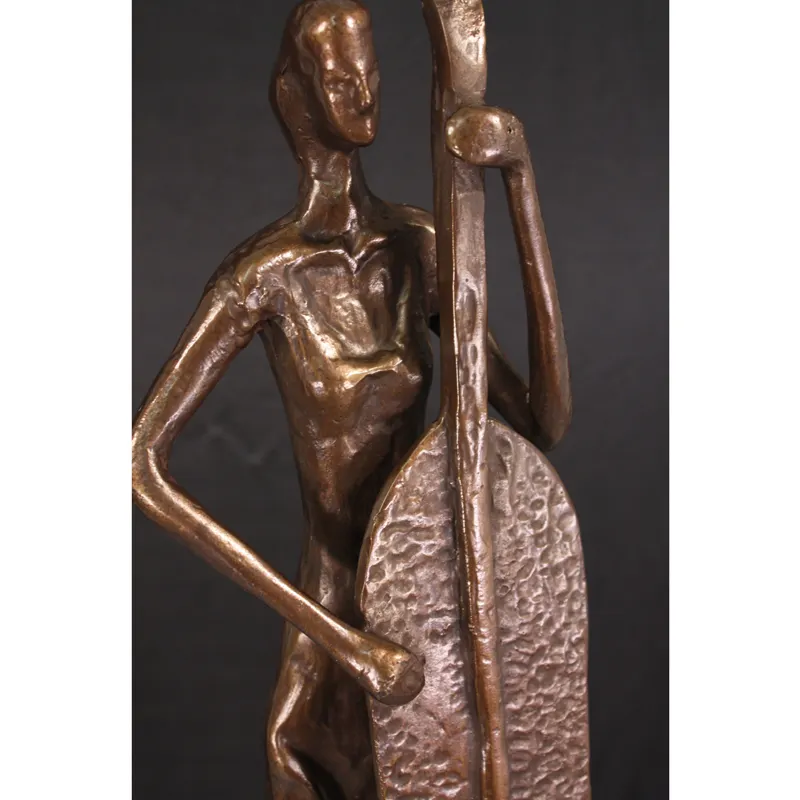Statue de musicienne de femme jazz en fonte couleur bronze vintage, sculpture de femme en fonte de métal