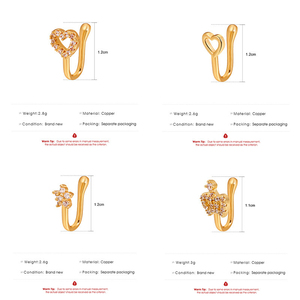 Anillo de Nariz de Latón con Incrustaciones de Circones en Forma de Estrella y Corona, Joyería de Moda para Piercing Nasal - Product Image 3