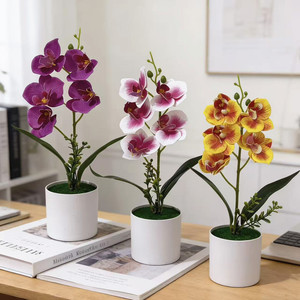 Orchidée Phalaenopsis Artificielle Paulon, Bonsaï de 33 cm de Haut, Blanc, Jaune, Violet, Décoration pour la Maison et le Bureau - Product Image 1