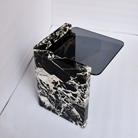 Table d'Appoint d'Angle Minimaliste Personnalisée pour Chambre et Salon, Verre Trempé, Travertin ou Marbre Moderne
