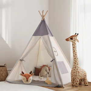 Carpa <span class=keywords><strong>Tipi</strong></span> Grande y Portátil de Algodón para Niños, Carpa de Juego Interior/Exterior de Madera para Decoración de Habitación de Bebé - Product Image 4