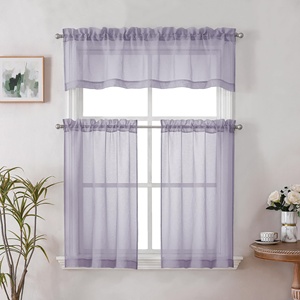 100% Polyester Sheer <span class=keywords><strong>Rideau</strong></span> Double Tringle Poche Petite Fenêtre Plaine Tissé <span class=keywords><strong>Vert</strong></span> Rideaux pour Salon et Chambre - Product Image 1
