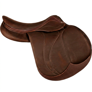 Silla de Doma Inglesa de Cuero Marrón con Estructura de Madera y Herrajes de Latón, Ajuste Ajustable, Asiento Acolchado, Personalizada para una Monta Cómoda - Product Image 1