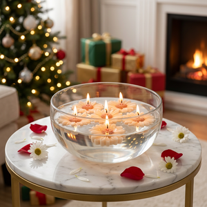 Bougie flottante en forme de marguerite rose en paraffine, sans fumée, sans gouttelettes, pour décoration intérieure de Noël, bougie artistique moderne non parfumée - Product Image 2
