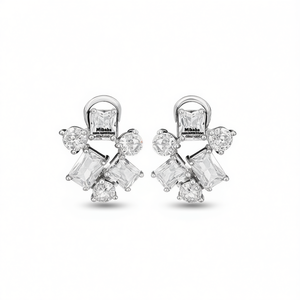 Orecchini a Perno Milaba in Oro Bianco con Cristalli Geometrici e Strass, Classici da Donna per Uso Quotidiano - Product Image 1