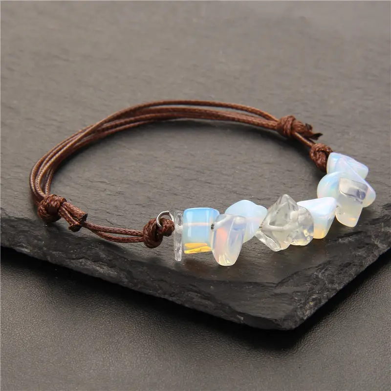 Pulseira de contas de pedra natural de turquesa boho trançada feita à mão, joia de cristal de ágata irregular