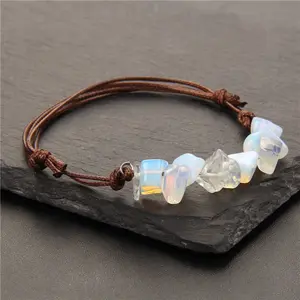 Wholesale Handmade Braided Boho Turquoise Natural Stone Beads Agate Crystal Irregular Stone Beads Bracelet Jewelry