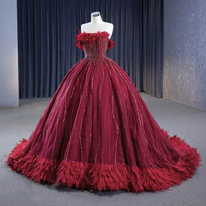 Vintage Elegant Feather Boat Neck Party Formal Evening Gowns <b>Dresses</b> for Women Jancember Rsm222232 - Product Image 2