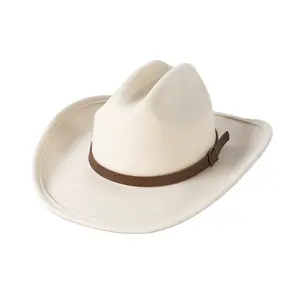 100% wool design your own felt one piece country cowboy hat supplier for Gentleman Lady Jazz Cowgirl with Leather