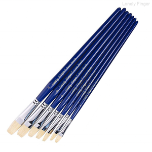 Ensemble de pinceaux plats professionnels en poils de sanglier pour <span class=keywords><strong>peinture</strong></span> à l'<span class=keywords><strong>huile</strong></span>, 7 pièces, manche en bois, virole, fabriqué en Chine - Product Image 1