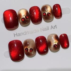 Uñas Postizas Cortas Cuadradas Rosas, Uñas Acrílicas con Pedrería 3D, Uñas Artificiales Bonitas con Pegamento - Product Image 2