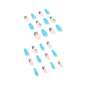 Appuyez sur les fournitures pour ongles en gros moyen papillon <span class=keywords><strong>faux</strong></span> ongles 24 pièces français <span class=keywords><strong>bleu</strong></span> <span class=keywords><strong>ciel</strong></span> acrylique amande ongles pour femmes et filles - Product Image 3