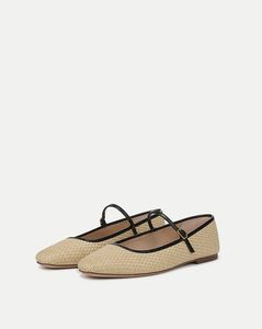 <span class=keywords><strong>Pisos</strong></span> puntiagudos de paja Beige para mujer para vacaciones de verano transpirables cómodos para caminar impresos para Beach Resort al por mayor - Product Image 1