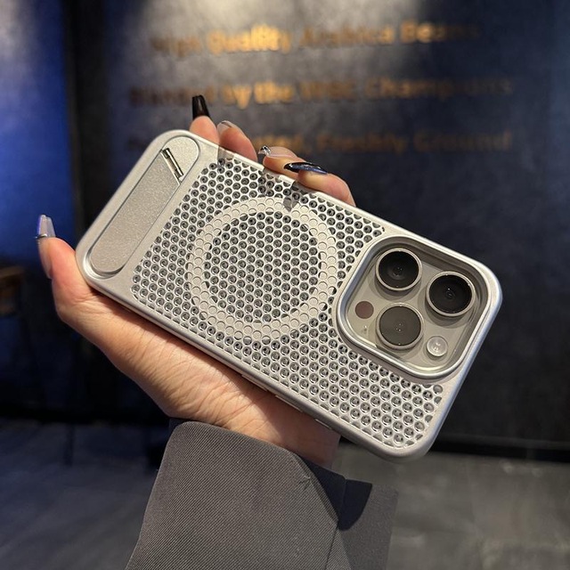 AilesTecca Luxury Heat Dissipation PC Magnetic Stand Kickstand Phone Case Shockproof Cover for iPhone 16 15 14 13 12 Case