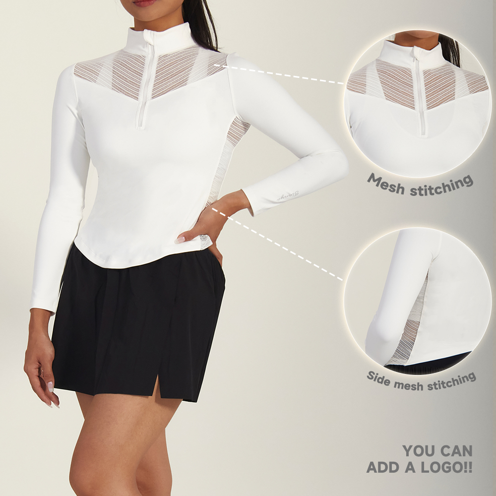 JIEJIN Custom Women Exercise Gym Quick Dry Plain Long Sleeve Athletic Yoga Tops 1/4 Quarter Zip Pullover Shirt for Running