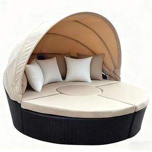 Venta al por mayor de alta calidad PE ratán impermeable <span class=keywords><strong>playa</strong></span> <span class=keywords><strong>desmontable</strong></span> redondo <span class=keywords><strong>tumbona</strong></span> con dosel jardín Patio piscina - Product Image 6
